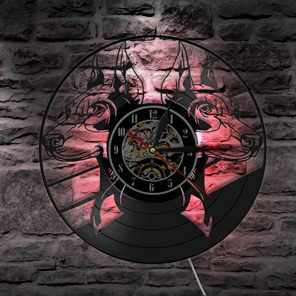 Laser-cut Repurposed Vinyl Record Clock (Doberman Pinscher 1)