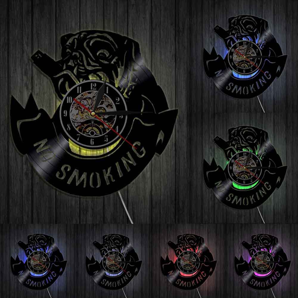 Laser-cut Repurposed Vinyl Record Clock (English Bulldog 1 - No smoking)
