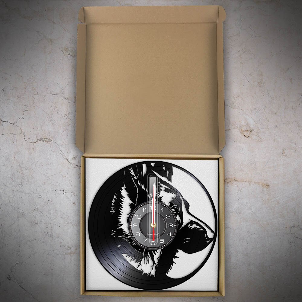 Laser-cut Repurposed Vinyl Record Clock (German Shepherd 2)