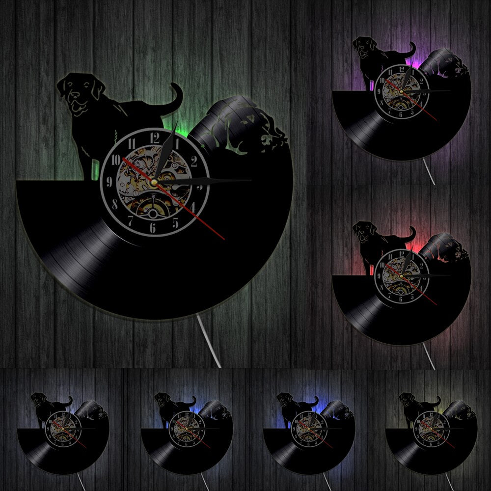 Laser-cut Repurposed Vinyl Record Clock (Labrador)