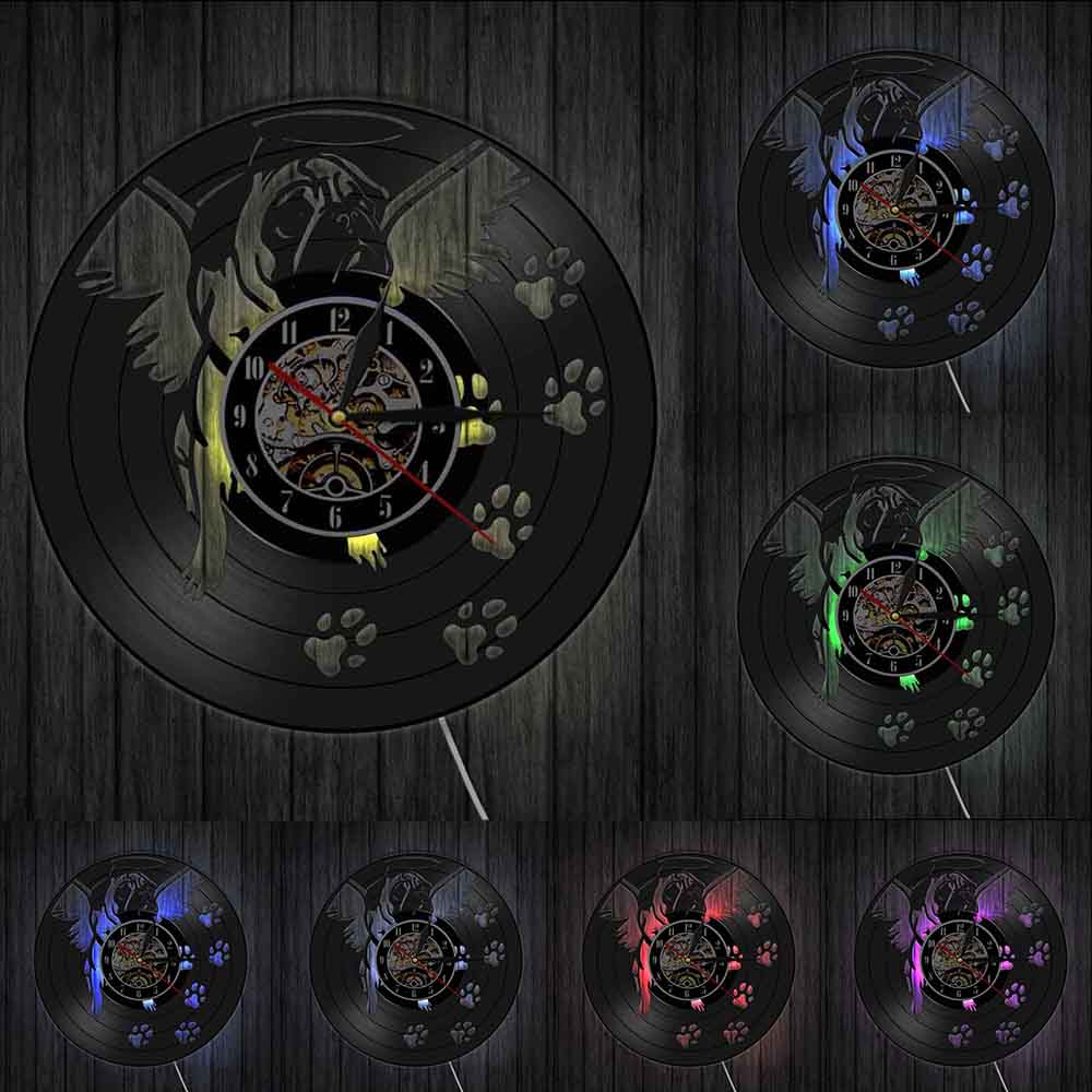 Laser-cut Repurposed Vinyl Record Clock (Pug Angel)