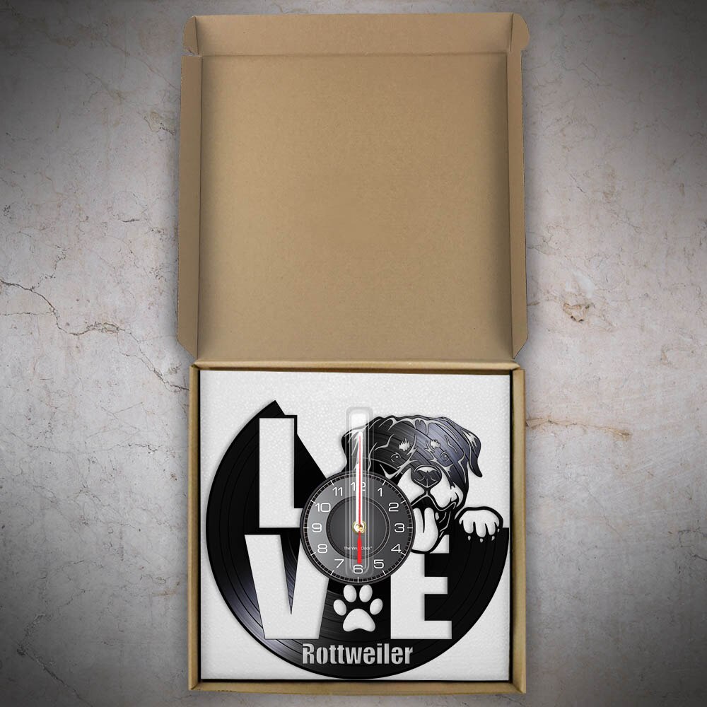 Laser-cut Repurposed Vinyl Record Clock (Rottweiler 2)