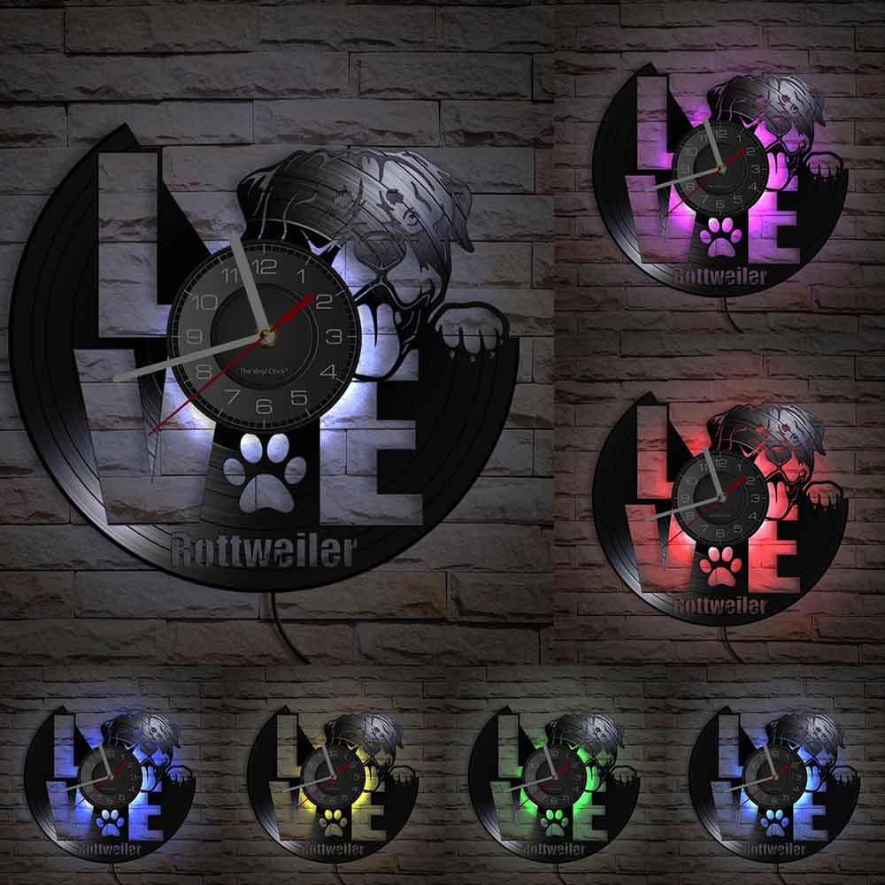 Laser-cut Repurposed Vinyl Record Clock (Rottweiler 2)