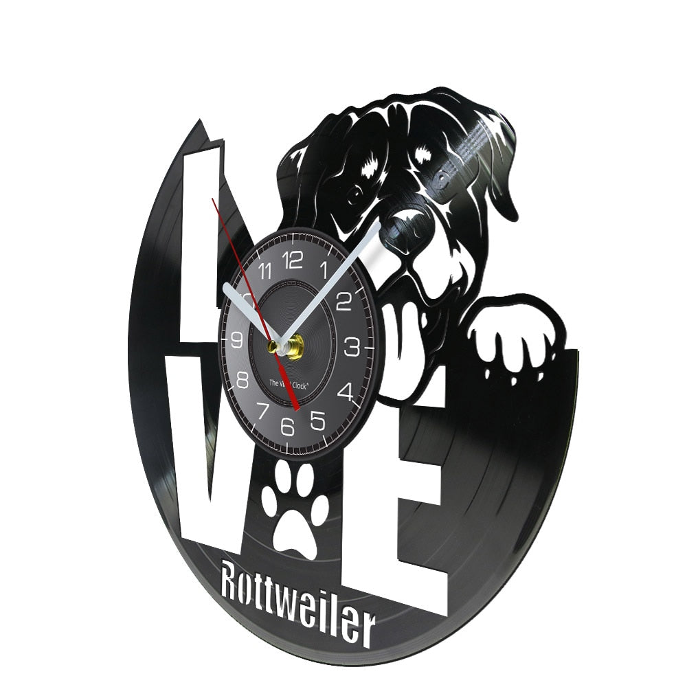 Laser-cut Repurposed Vinyl Record Clock (Rottweiler 2)