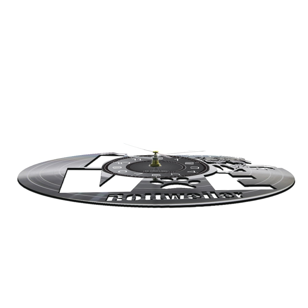 Laser-cut Repurposed Vinyl Record Clock (Rottweiler 2)