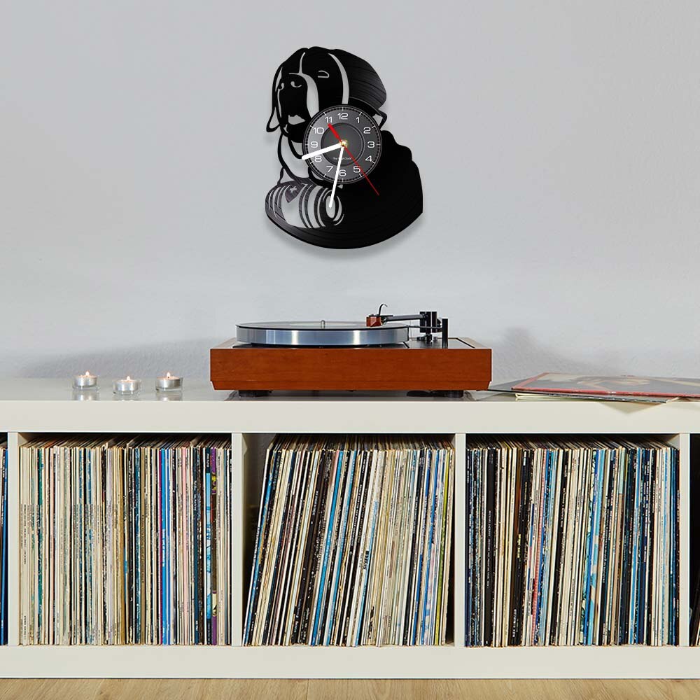 Laser-cut Repurposed Vinyl Record Clock (Saint Bernard 1)