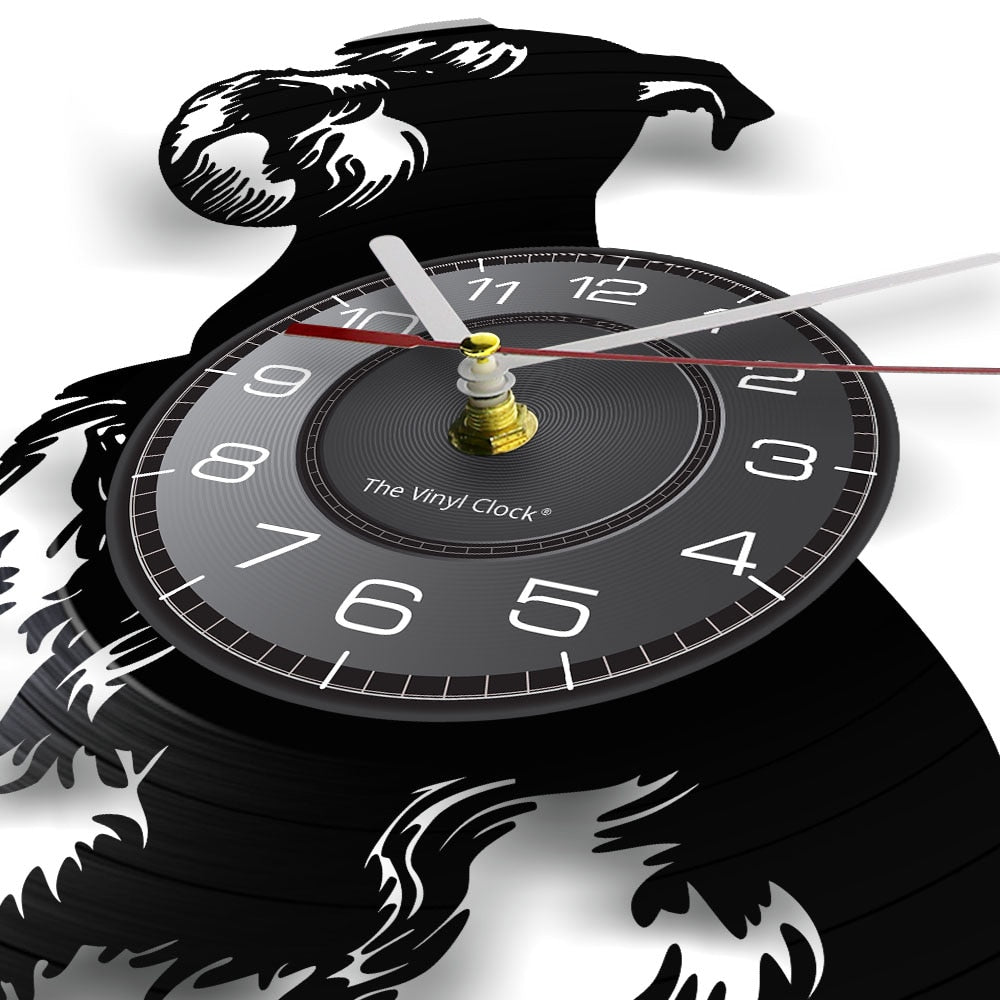 Laser-cut Repurposed Vinyl Record Clock (Miniature Schnauzer)