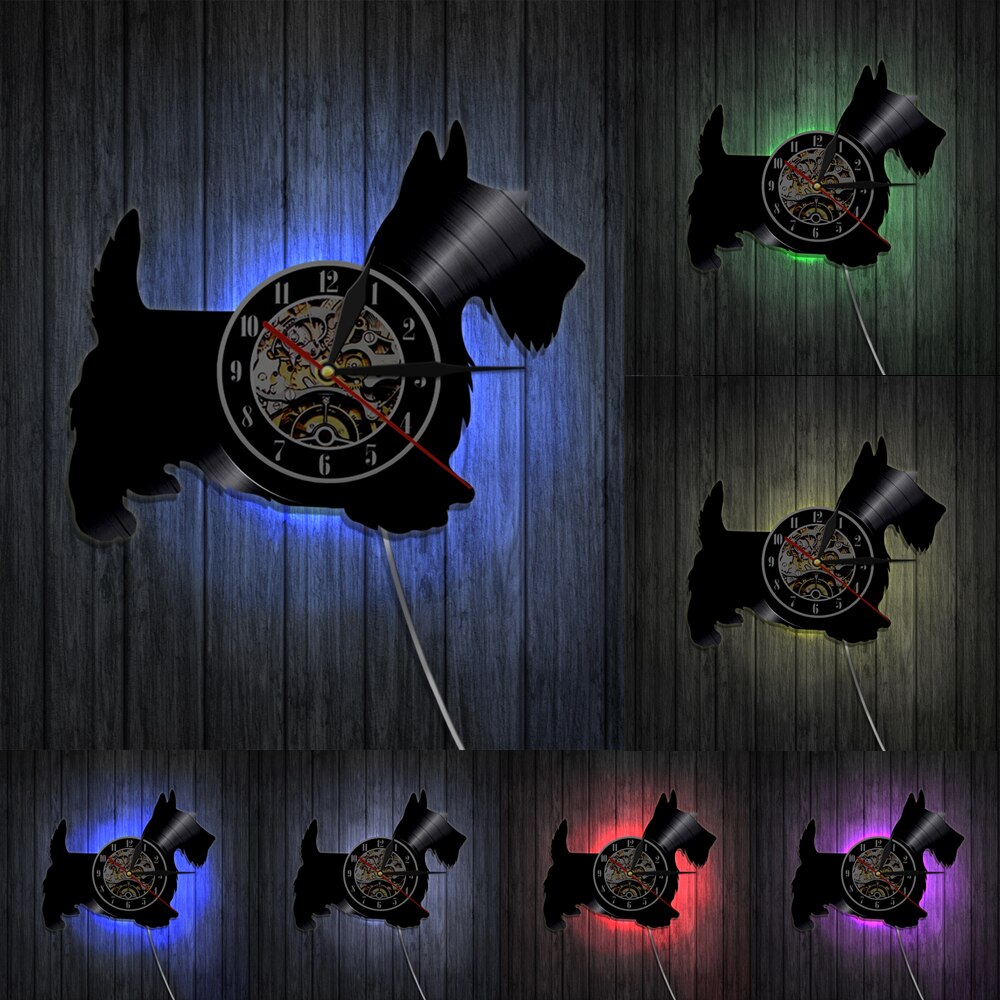 Laser-cut Repurposed Vinyl Record Clock (Scottish Terrier)