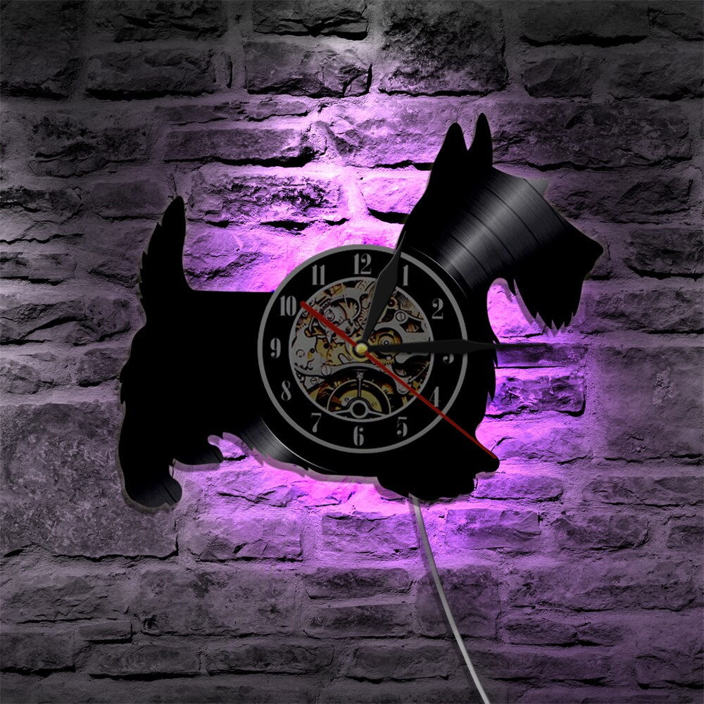 Laser-cut Repurposed Vinyl Record Clock (Scottish Terrier)