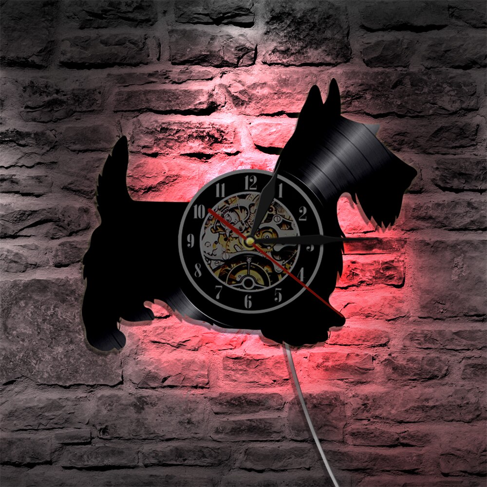 Laser-cut Repurposed Vinyl Record Clock (Scottish Terrier)