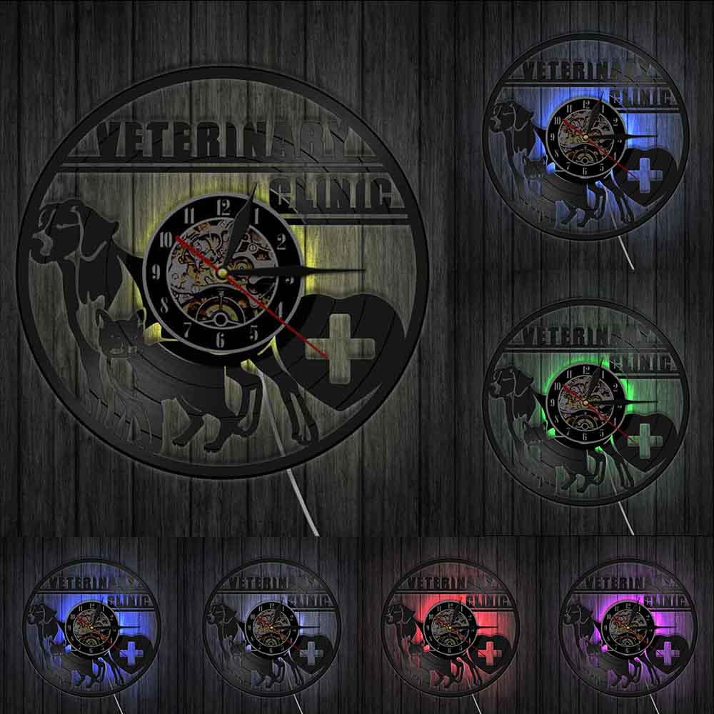Laser-cut Repurposed Vinyl Record Clock (Veterinary Clinic 3)