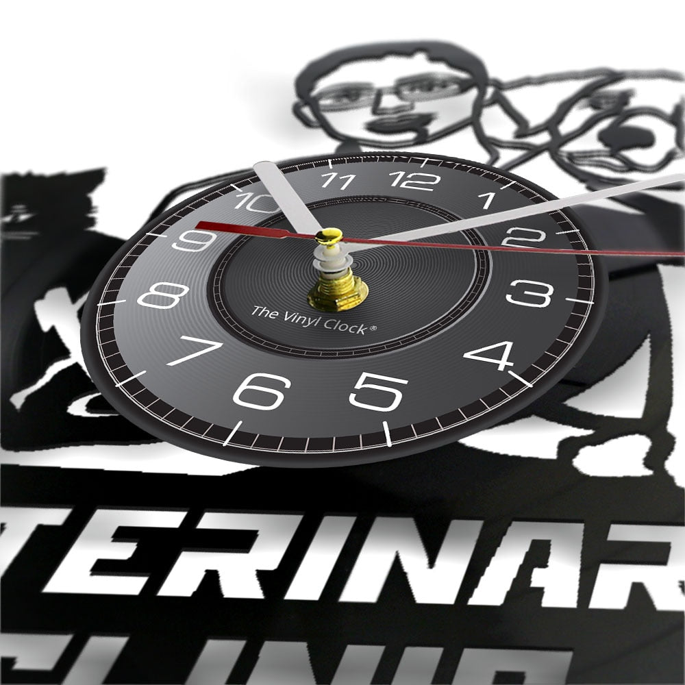Laser-cut Repurposed Vinyl Record Clock (Veterinary Clinic 1)