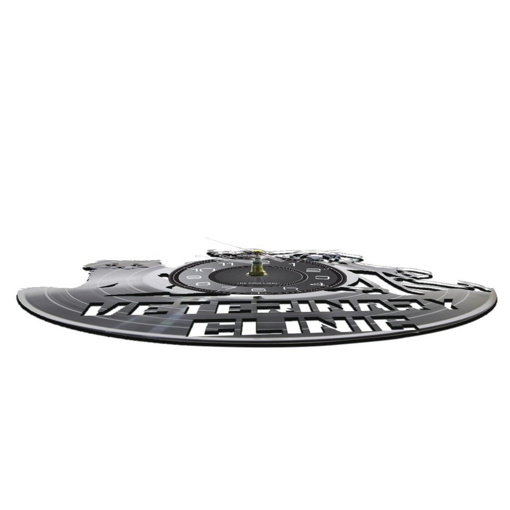 Laser-cut Repurposed Vinyl Record Clock (Veterinary Clinic 1)