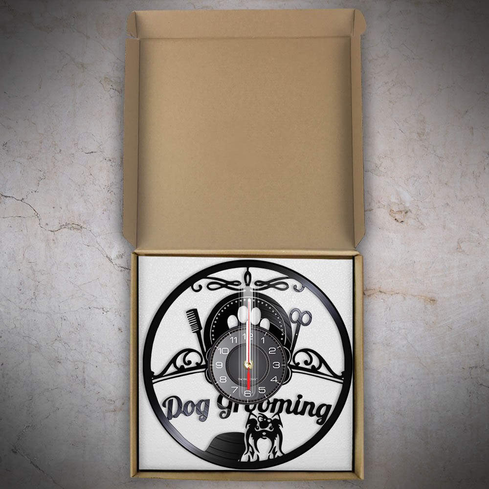 Laser-cut Repurposed Vinyl Record Clock (Dog Grooming Style 1)