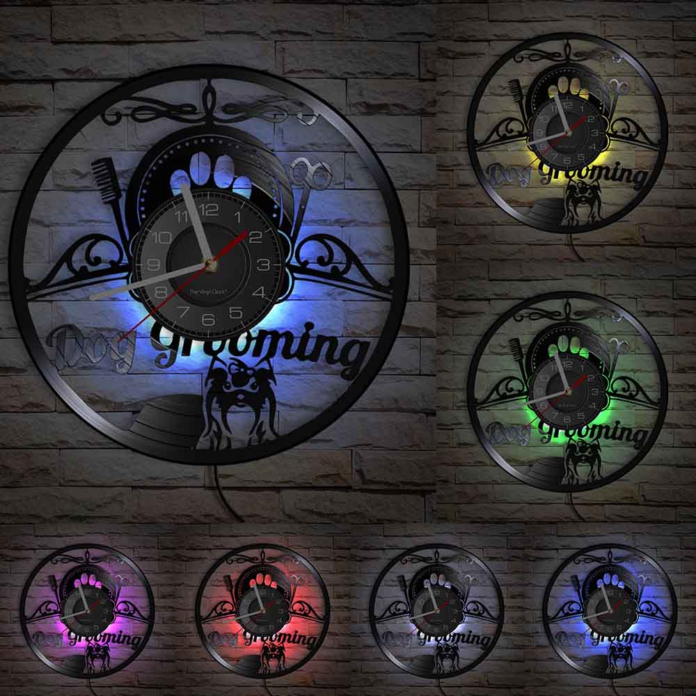 Laser-cut Repurposed Vinyl Record Clock (Dog Grooming Style 1)