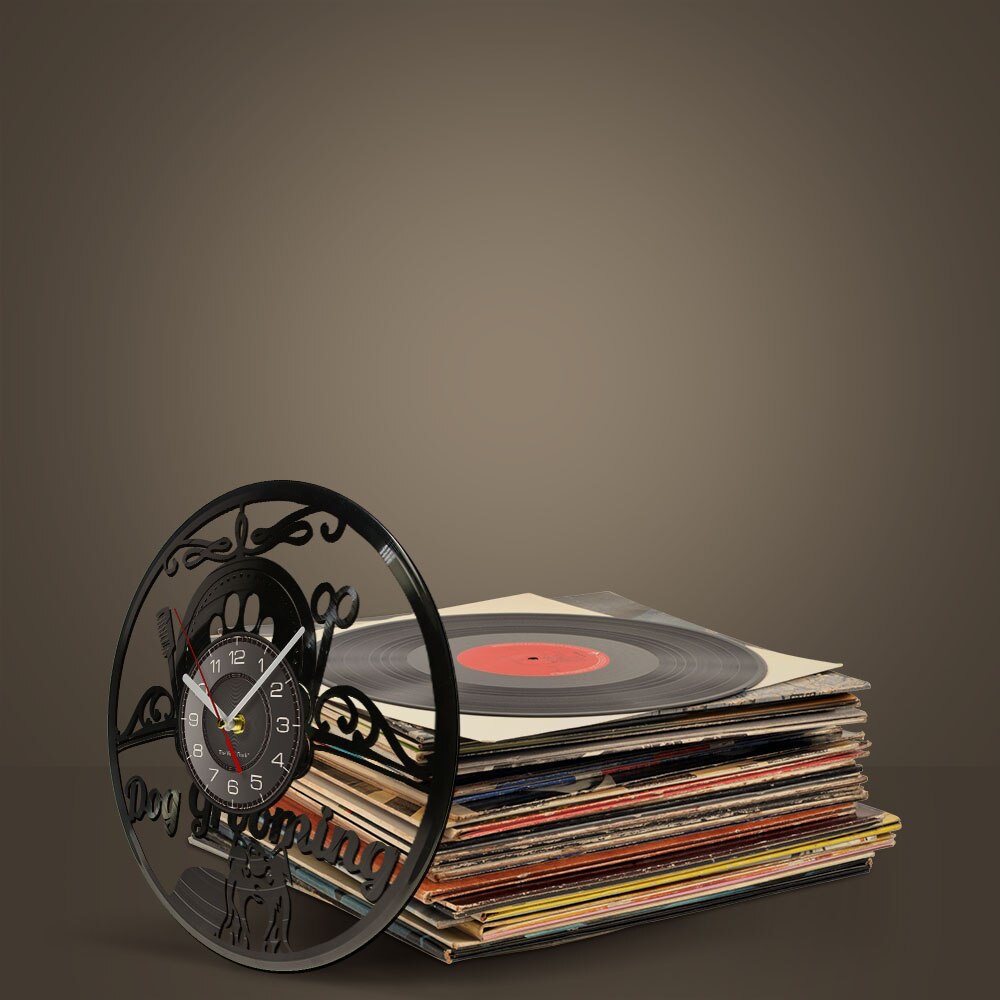 Laser-cut Repurposed Vinyl Record Clock (Dog Grooming Style 1)