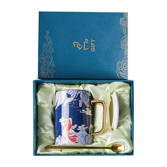 Eastern Style Koi/ Peacock Mug Gift Set 15.2oz