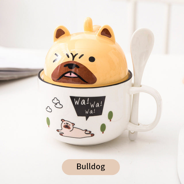 Puppy Ceramic Mug with Multi-purpose Lid 12.5oz + 5.4oz