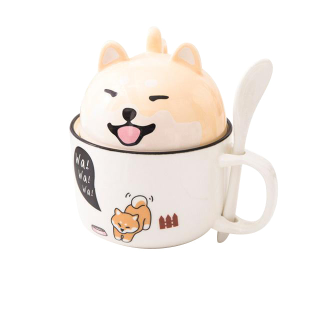 Puppy Ceramic Mug with Multi-purpose Lid 12.5oz + 5.4oz