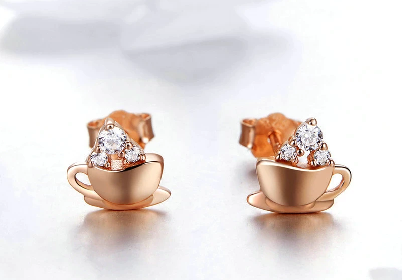 925 Rose Gold Pleated Silver Coffee Earrings