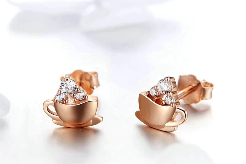 925 Rose Gold Pleated Silver Coffee Earrings