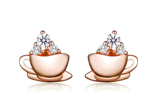925 Rose Gold Pleated Silver Coffee Earrings