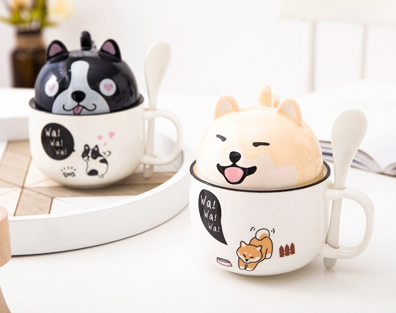 Puppy Ceramic Mug with Multi-purpose Lid 12.5oz + 5.4oz