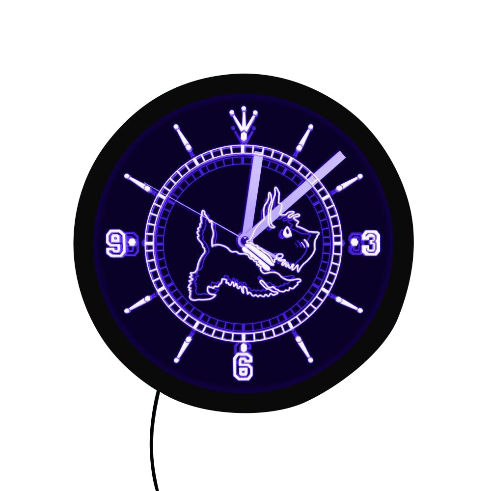 Transparent Acrylic Wall Clock with LED – Scottish Terrier