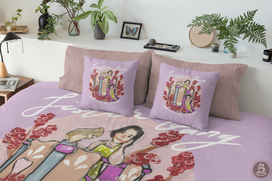 Custom Artistic Half-Body Pet Illustration Duvet Cover (Queen/ Twin)