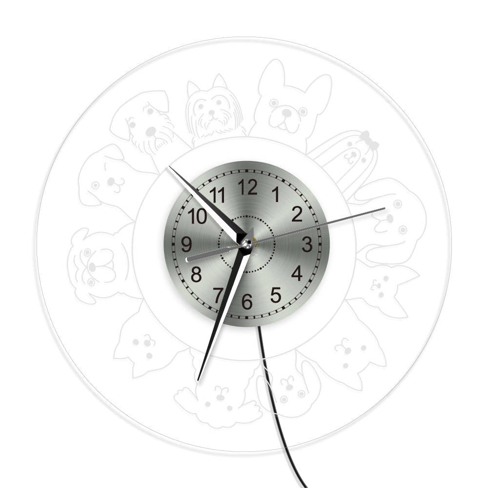 Transparent Acrylic Wall Clock with LED – Puppies