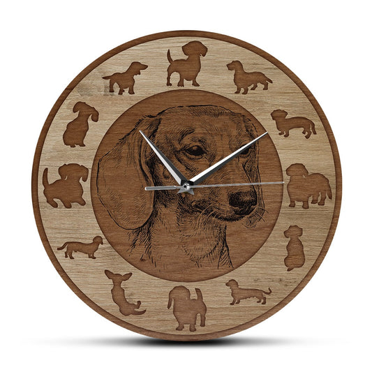 Textured Wood Effect Acrylic Wall Clock - Dachshund