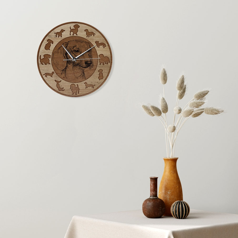 Textured Wood Effect Acrylic Wall Clock - Dachshund