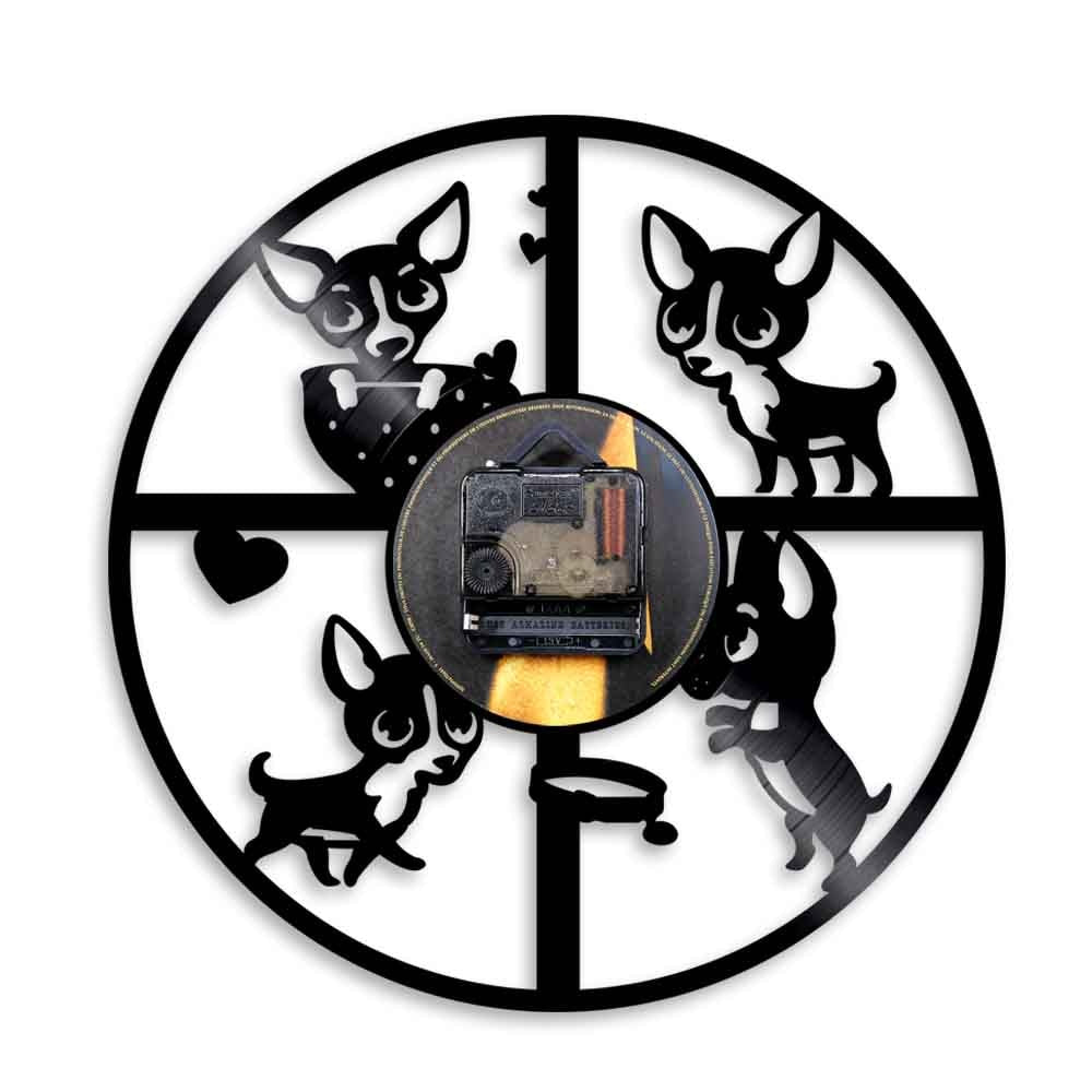 Laser-cut Repurposed Vinyl Record Clock (Chihuahua)