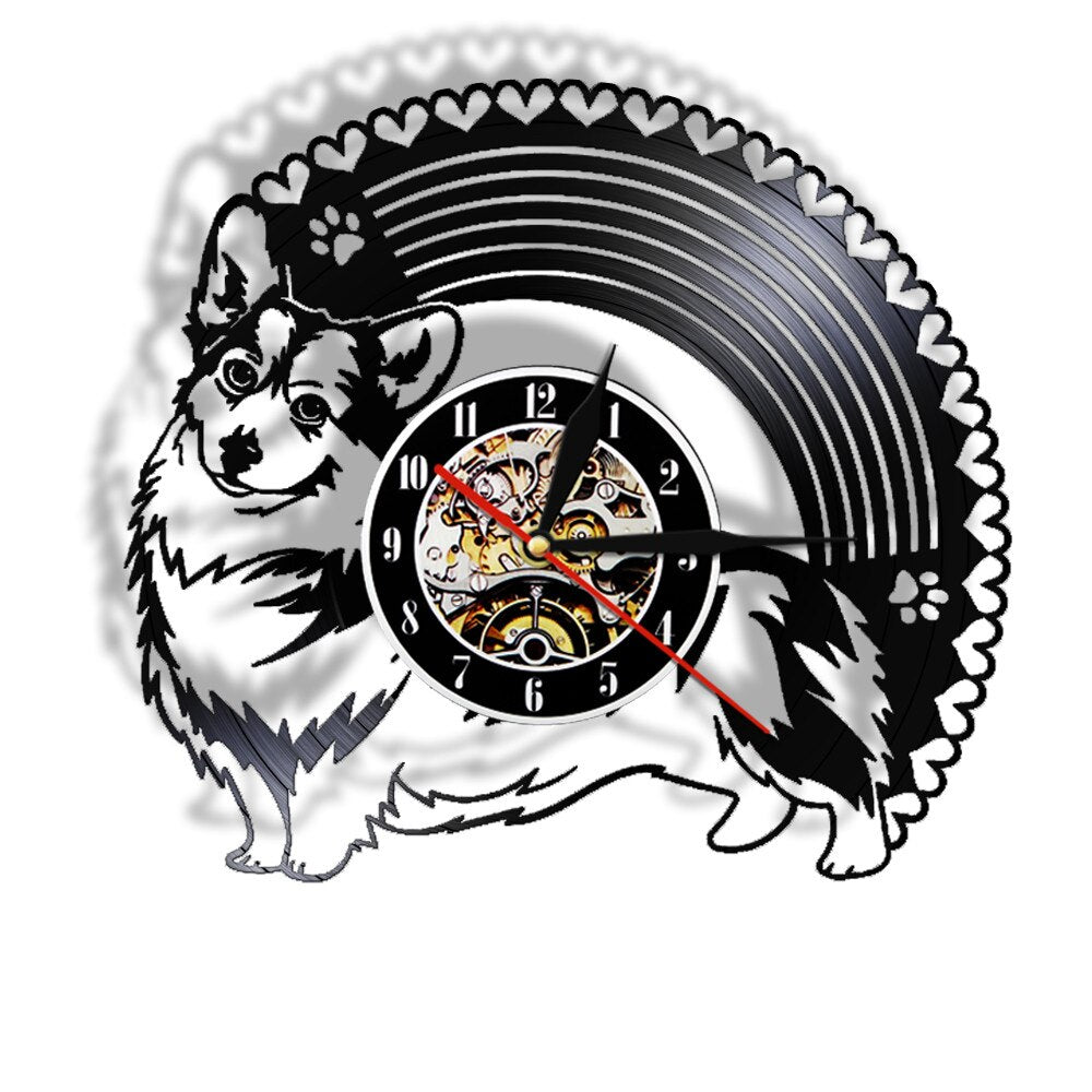 Laser-cut Repurposed Vinyl Record Clock (Corgi 2)
