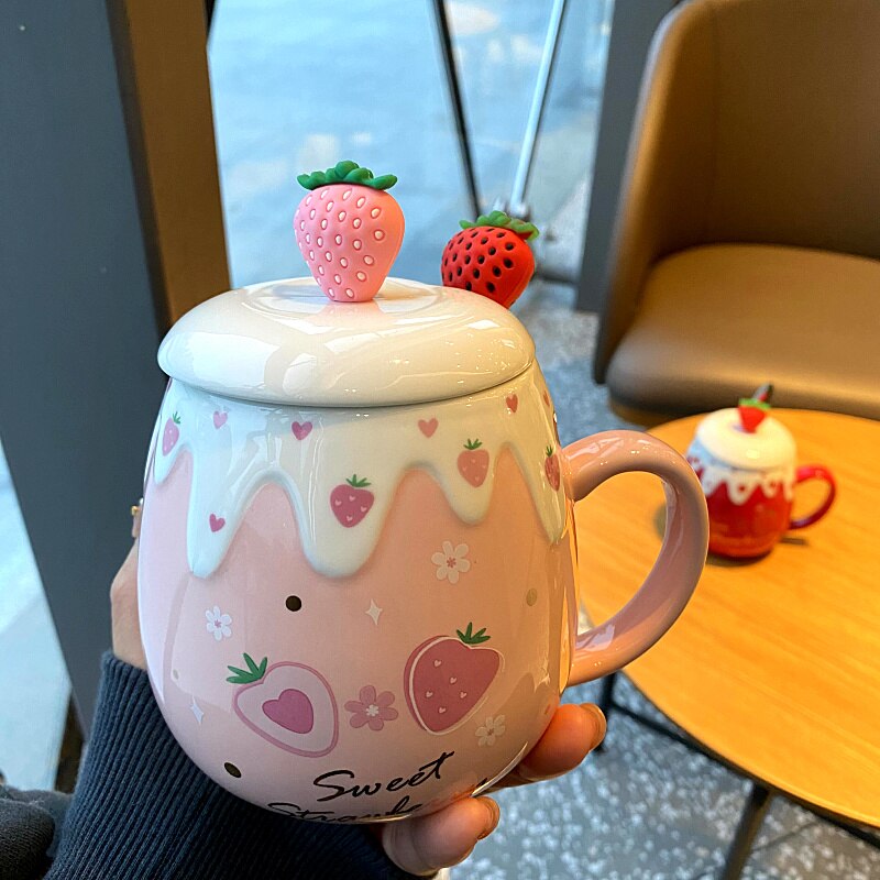 Strawberry Mug with Lid 13.5oz