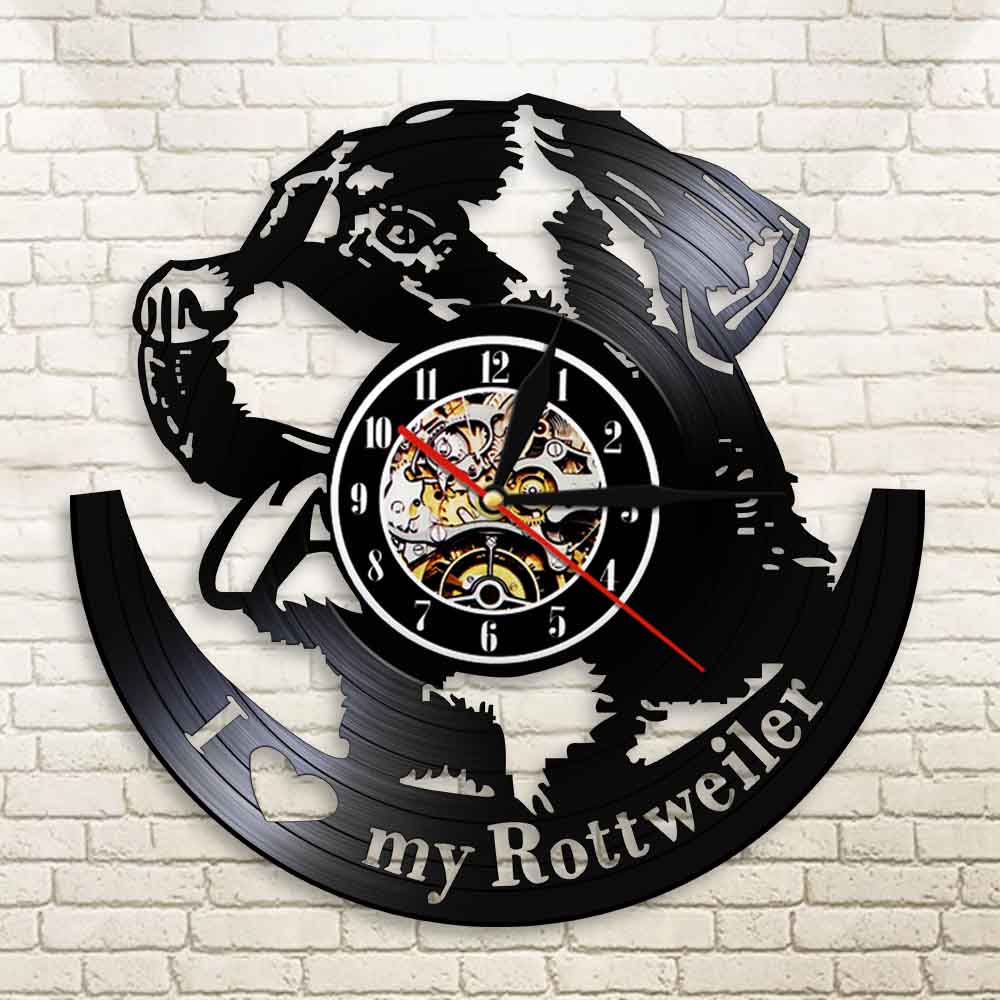 Laser-cut Repurposed Vinyl Record Clock (Rottweiler 3)