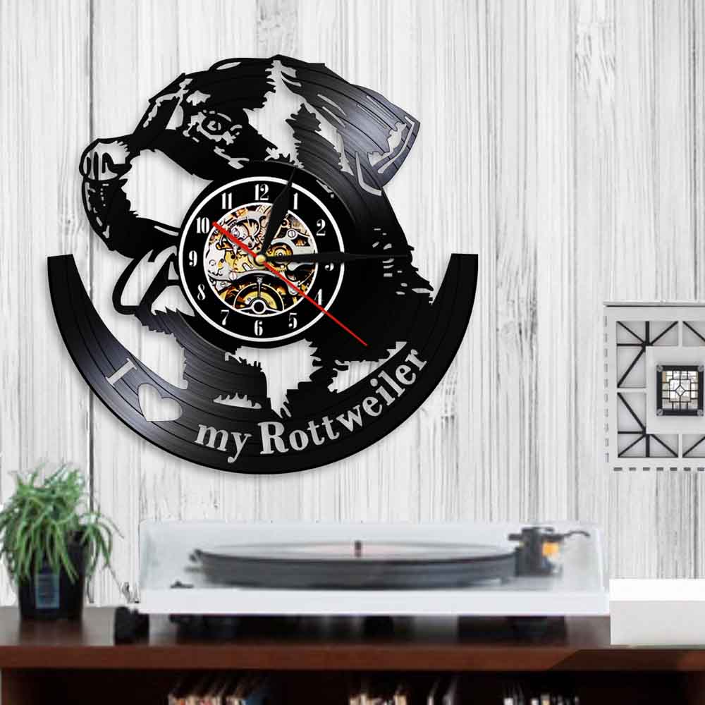 Laser-cut Repurposed Vinyl Record Clock (Rottweiler 3)