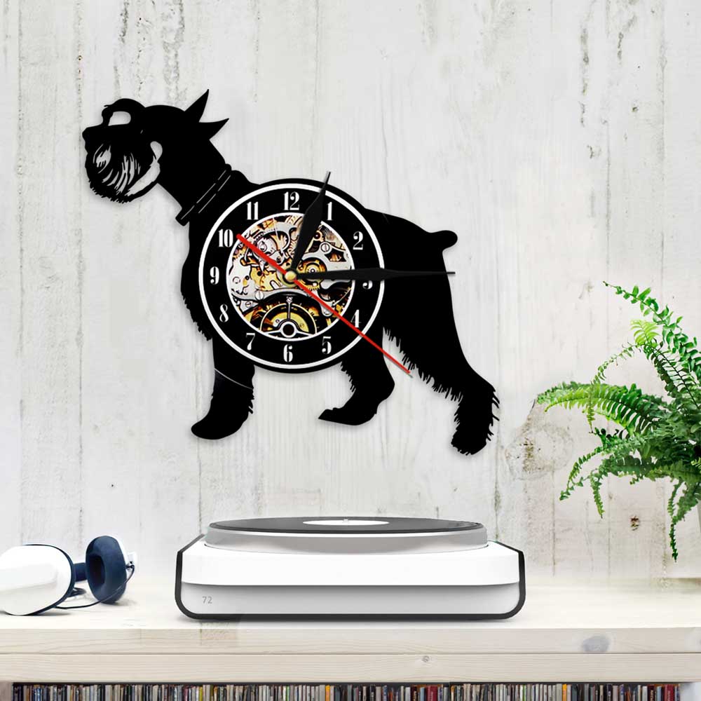 Laser-cut Repurposed Vinyl Record Clock (Miniature Schnauzer)