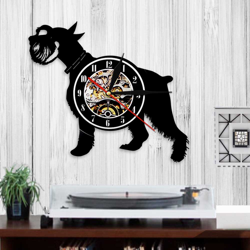 Laser-cut Repurposed Vinyl Record Clock (Miniature Schnauzer)