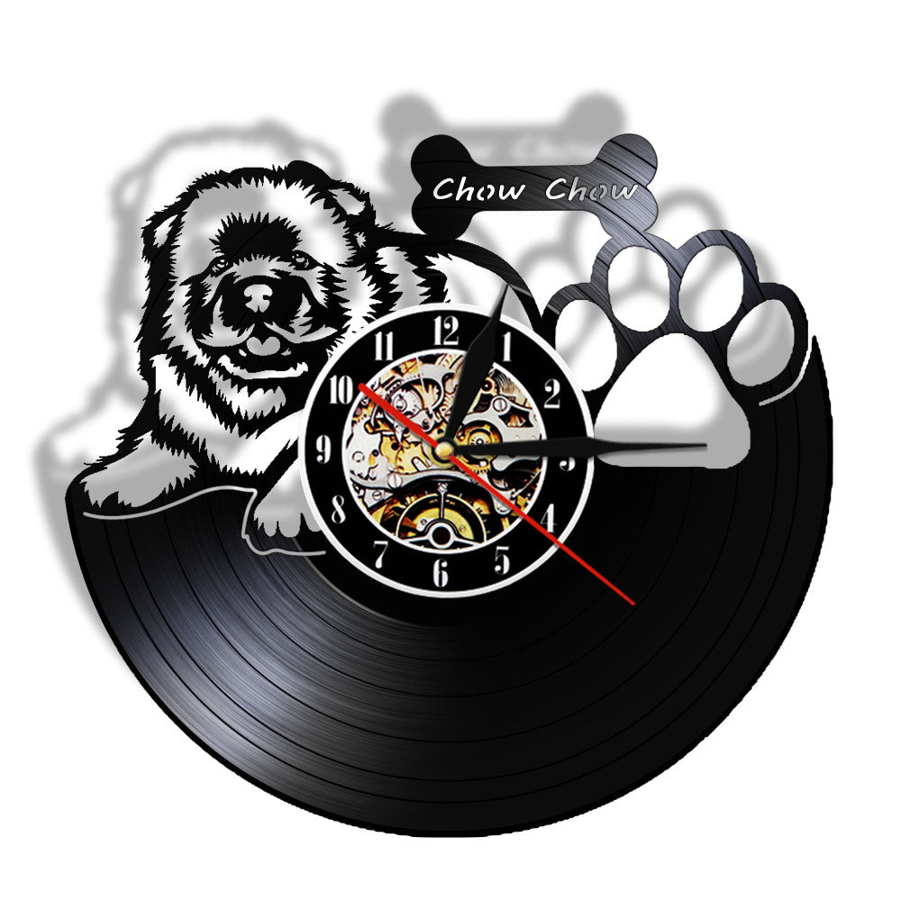 Laser-cut Repurposed Vinyl Record Clock (Chow Chow 2)