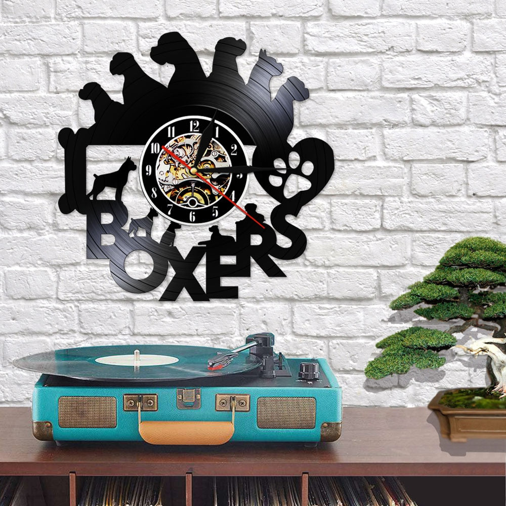 Laser-cut Repurposed Vinyl Record Clock (I Love Boxers)