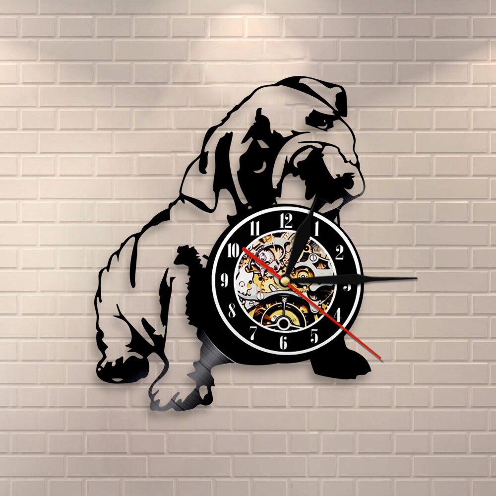 Laser-cut Repurposed Vinyl Record Clock (English Bulldog 2)