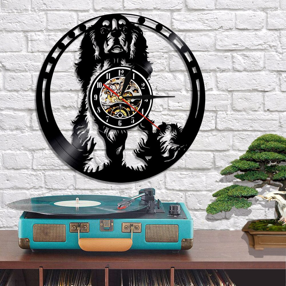 Laser-cut Repurposed Vinyl Record Clock (Cavalier King Charles Spaniel)