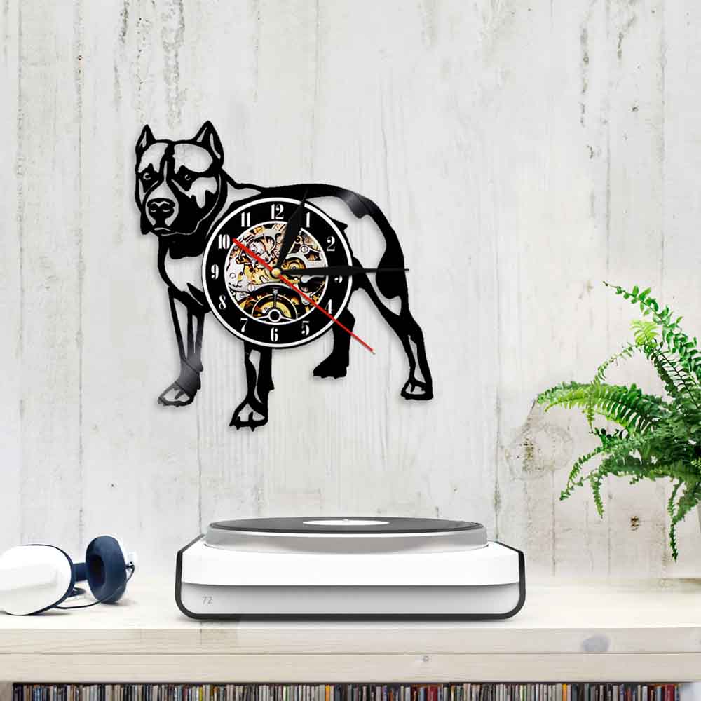 Laser-cut Repurposed Vinyl Record Clock (Pitbull)