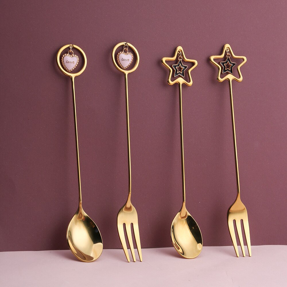 Star/ Heart Pendant Spoon & Fork 2-piece Gift Set