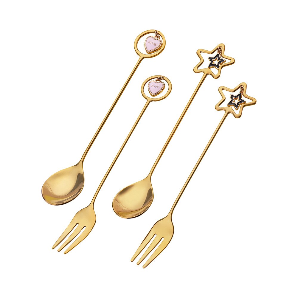 Star/ Heart Pendant Spoon & Fork 2-piece Gift Set