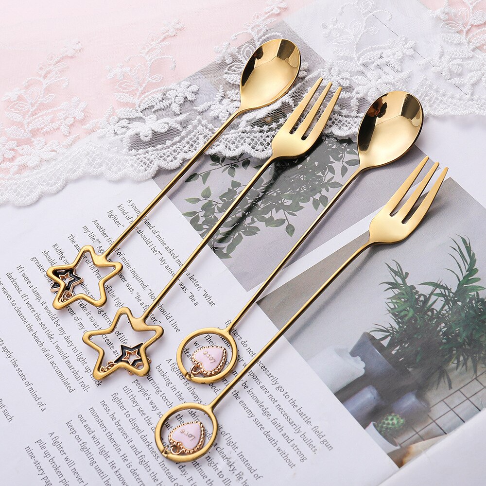 Star/ Heart Pendant Spoon & Fork 2-piece Gift Set