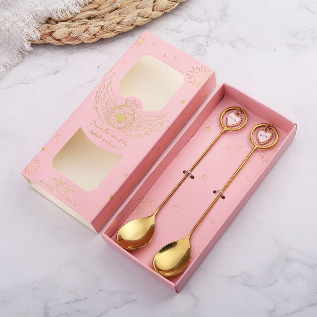 Star/ Heart Pendant Spoon & Fork 2-piece Gift Set