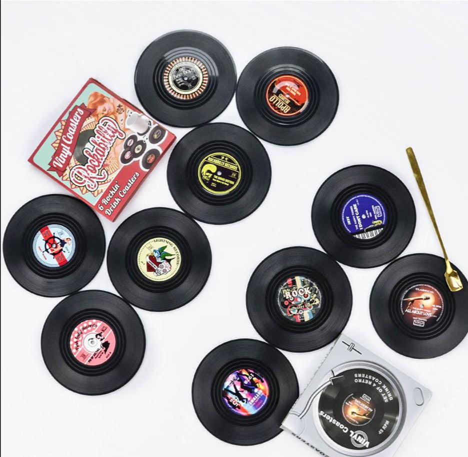 Vinyl Record Style Coaster Set 4pcs/6pcs