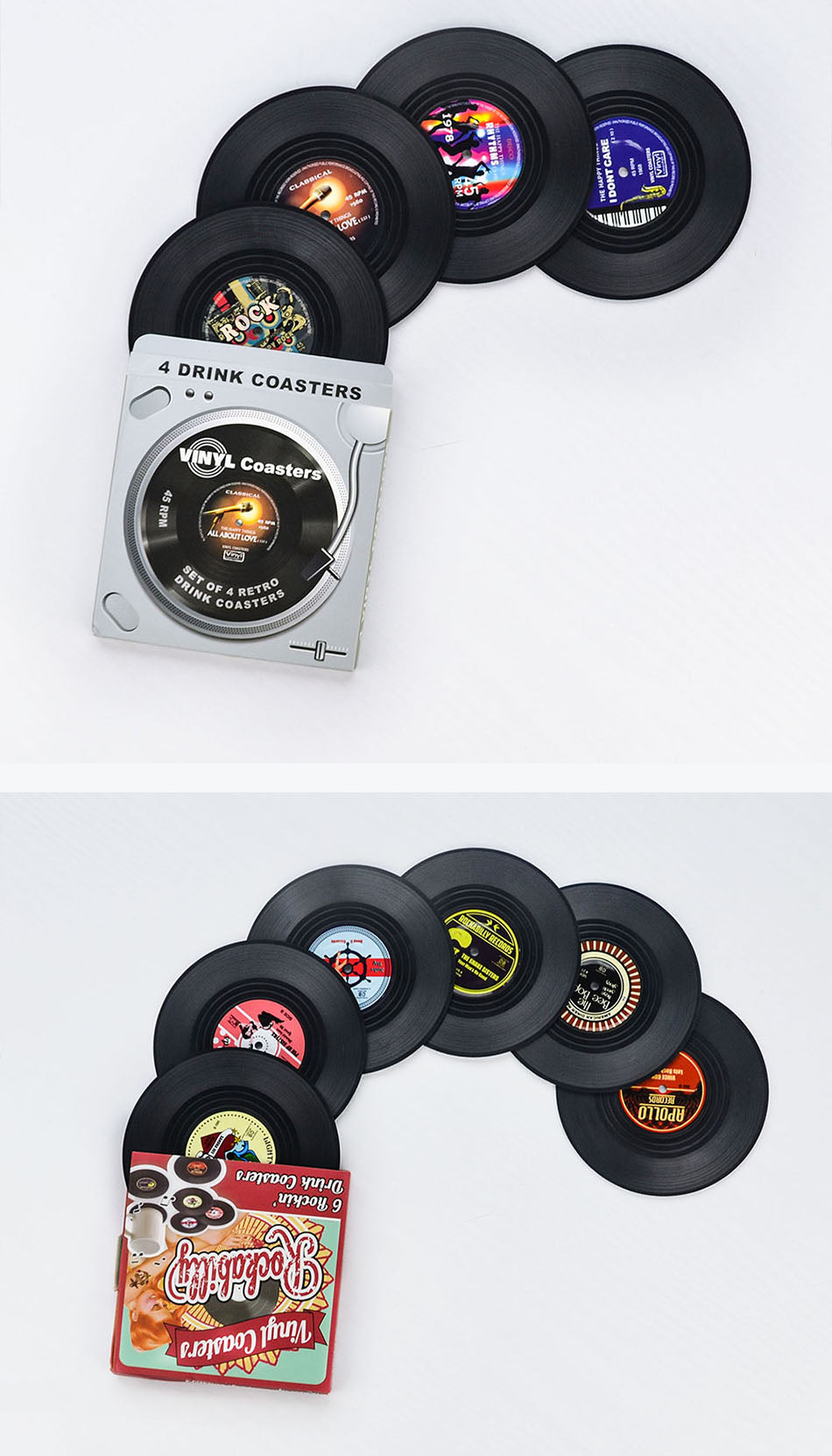 Vinyl Record Style Coaster Set 4pcs/6pcs